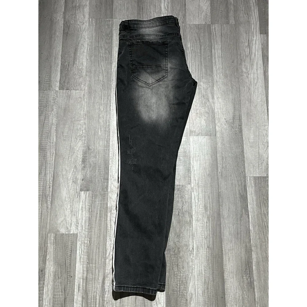 Kilogram Mens Distressed Side Stripe Jeans Black Red White Streetwear Size 42
